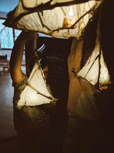 Lit paper lanterns